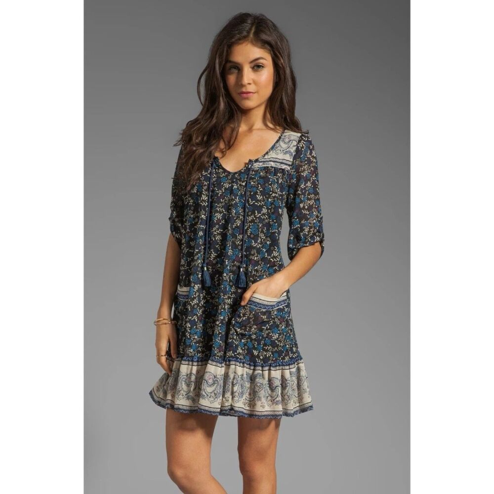 Free People Penny Lane Dress Floral Boho Black Blue Folk Cottage Women Small